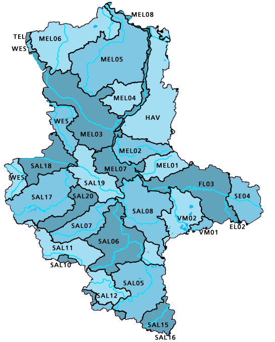 Teileinzugsgebiete in Sachsen-Anhalt