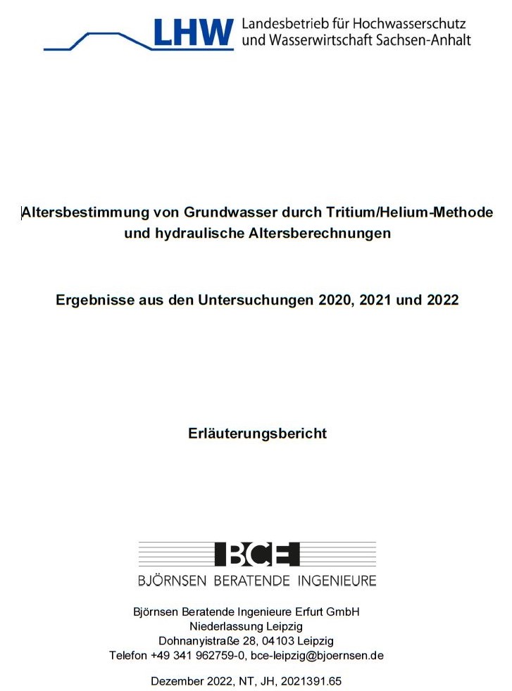 Altersbestimmung von Grundwasser - Titelseite des Berichtes 2023