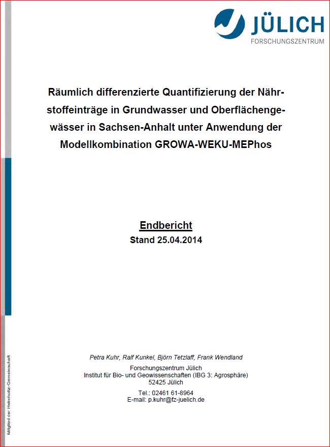 Titelseite des Berichtes "Nährstoffeinträge in das Grundwasser und die Oberflächengewässer in Sachsen-Anhalts"