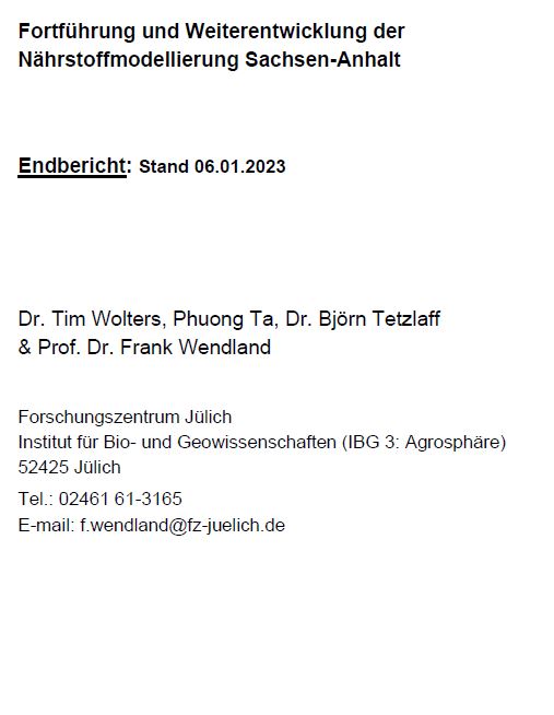 Titelseite des Berichtes "Fortführung und Weiterentwicklung der Nährstoffmodellierung Sachsen-Anhalt"