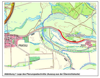 Eine Karte zeigt den Bauabschnitt, der im Bereich des Booser Bogens im Landkreis Wittenberg umgesetzt wird. 